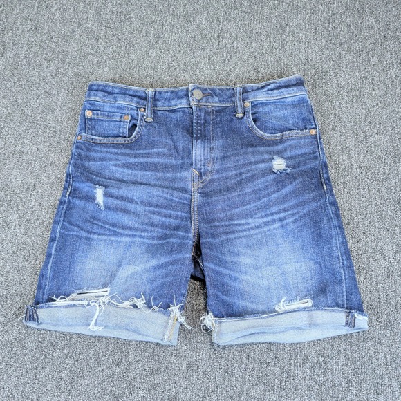 American Eagle Womens Denim Shorts 32 Blue Cotton Blend Distressed Athletic Fit — photo 2